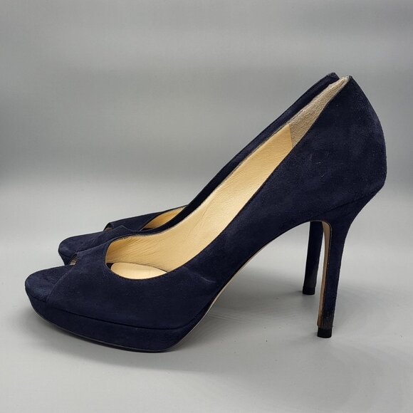 Jimmy Choo Suede Peep Toe Pumps - Picture 2 of 16